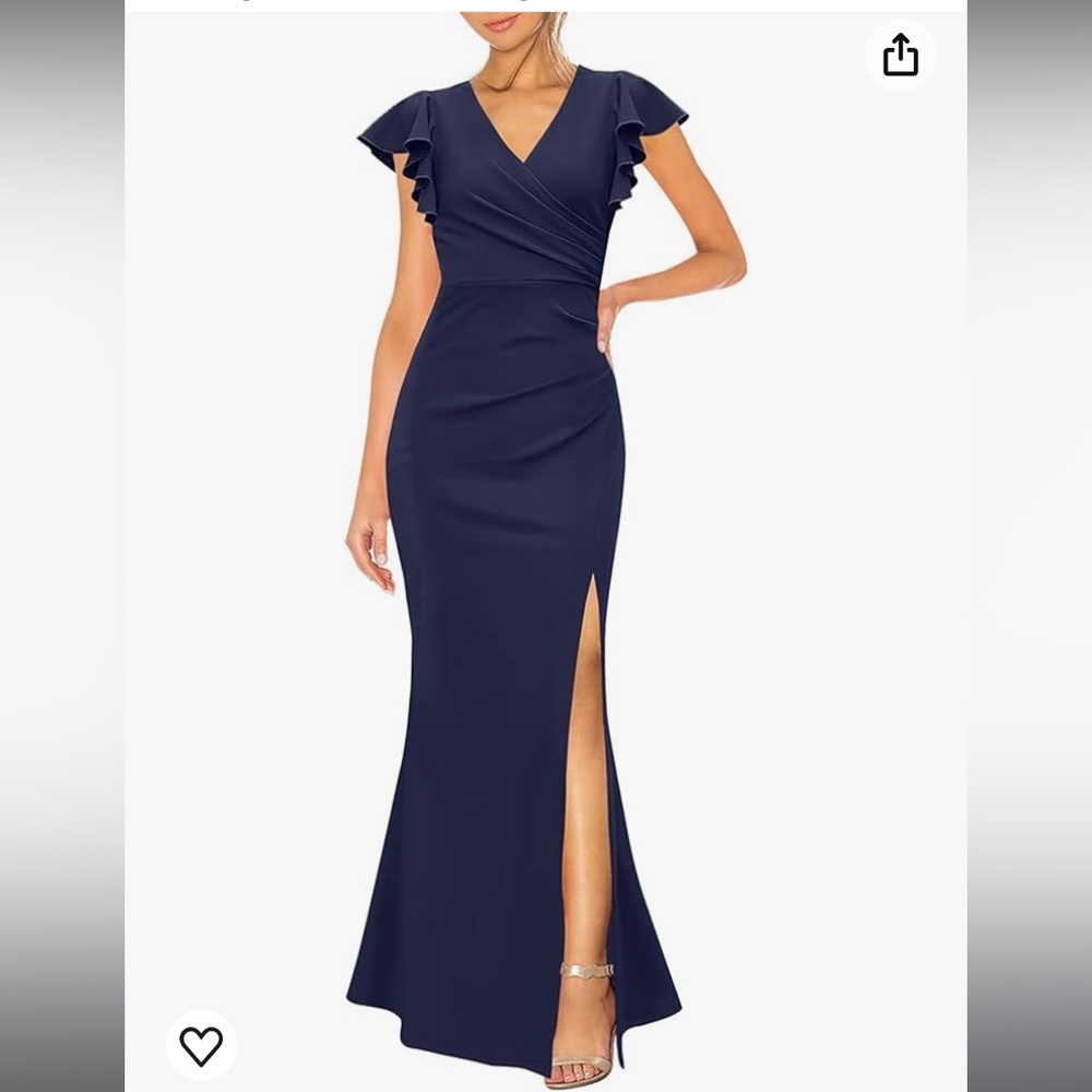 Ruffle Sleeve V Neck Bodycon Split Mermaid Evening Cocktail Formal Long Dress
